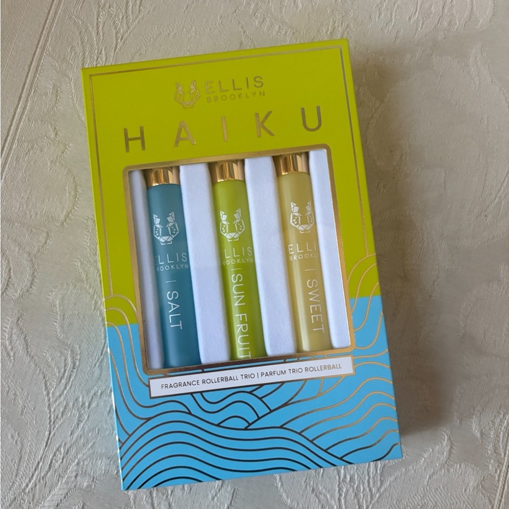 Ellis Brooklyn Haiku Fragrance Perfume Rollerball Trio Set Salt, Sweet Sun Fruit